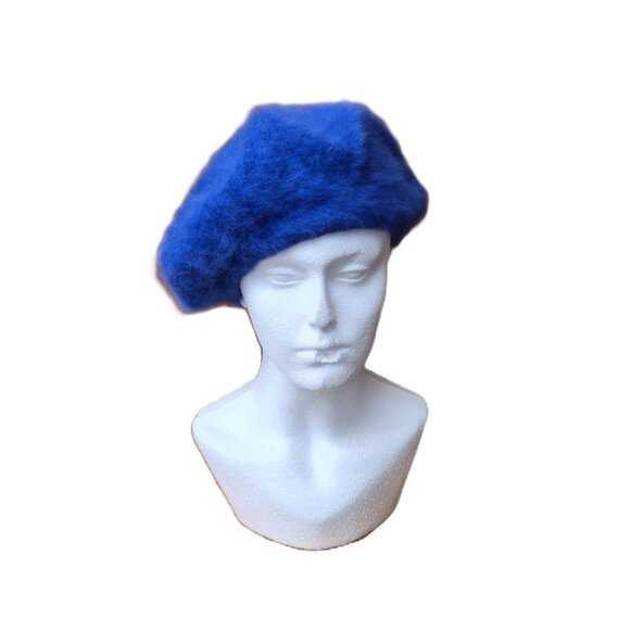 Vintage 1980s Parkhurst Canada Royal Blue Angora Beret Parisian Chic Boho Luxury - Picture 1 of 8